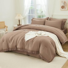 Andency Oversized King Comforter Set with Sheets 128x120 Taupe - 7 Pieces Bed...