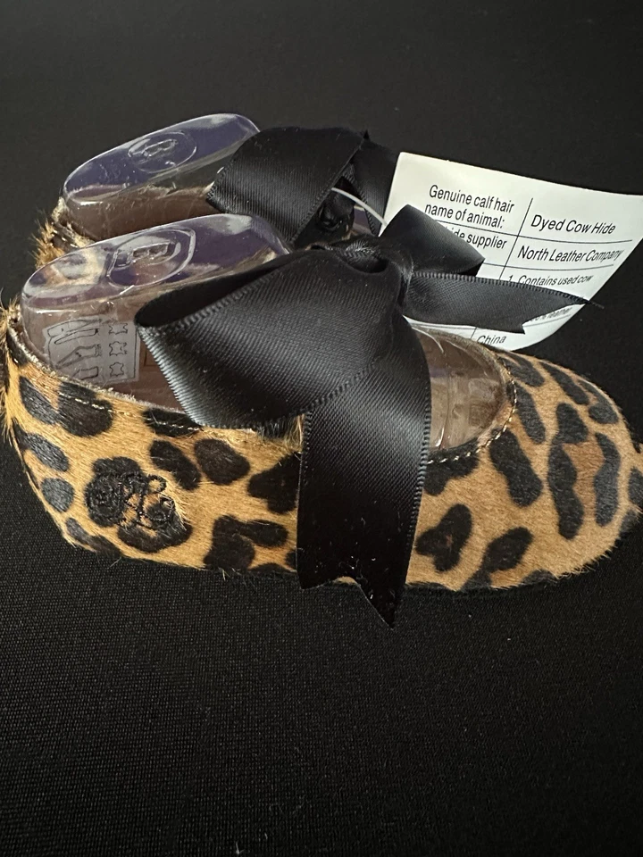 Ralph Lauren Bebé Niña Leopardo Zapatos Talla 3 Nuevos con Etiquetas Negro y Marrón 6-9 Meses Foto 3 de 4