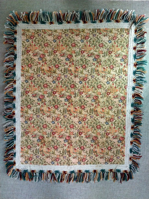 Colorful Vintage Flowers And Castles 4 Sided-Fringe Woven Tapestry Throw Blanket