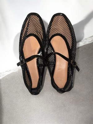 Target Women s Size 7 Black Mesh Mary Jane Flats Buckle Ankle Strap Round Toe