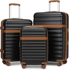 KONO 3-Piece Luggage Set 20/24/28in Expandable Hardside TSA Lock Black|ABS+PC