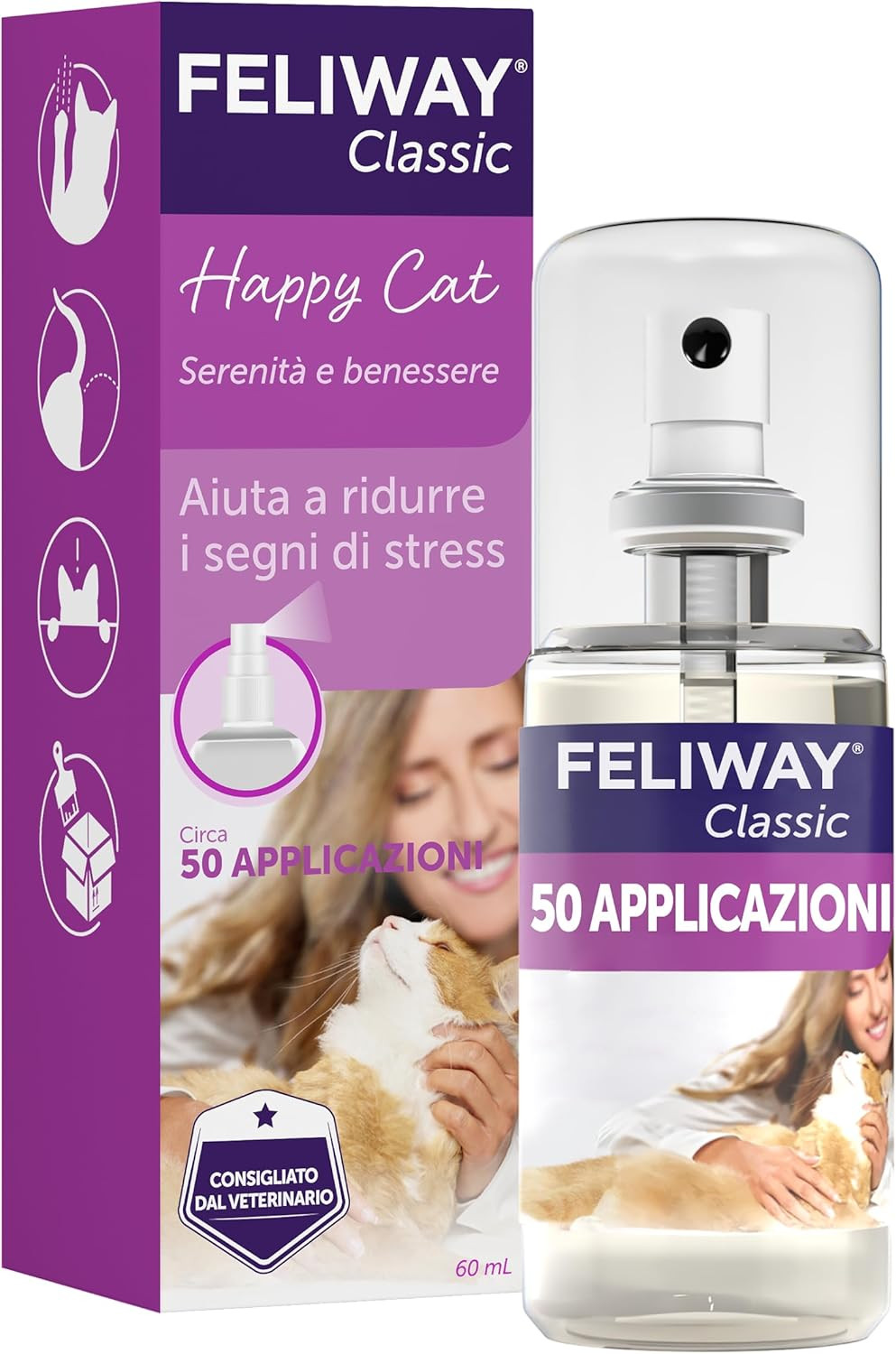 Classic Spray Calmante per Gatti, 60 Ml – Rassicura I Gatti a Casa E in Viaggio,
