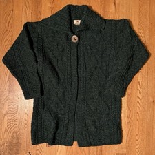 Carraig Donn Cardigan Sweater 100 Pure New Wool Green Ireland One Button Size S