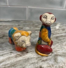 Vintage Raku Pottery Lion And Meerkat Figurines South Africa Handmade