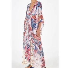 Farm Rio Womens Boboikat Maxi Dress Size S Resort Flowy Lightweight V-Neck $225