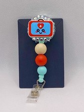 Cute Medical Badge Retractable Clip-on ID Holder for Women, Red White Blue Beige