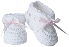 Hand Knitted Crochet Booties for Newborn Girls and Boys with Satin Ribbon Gif...