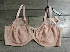 Curvy Couture Women's Luxe Lace Underwire Bra 40DDD, Blushing Rose, #1299