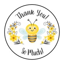 30 1.5" BEE THANK YOU FLOWERS FAVOR LABELS ROUND STICKERS ENVELOPE SEALS
