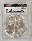 2022 SILVER EAGLE PCGS MS70 FIRST STRIKE EMILY DAMSTRA HAND SIGNED FLAG LABEL