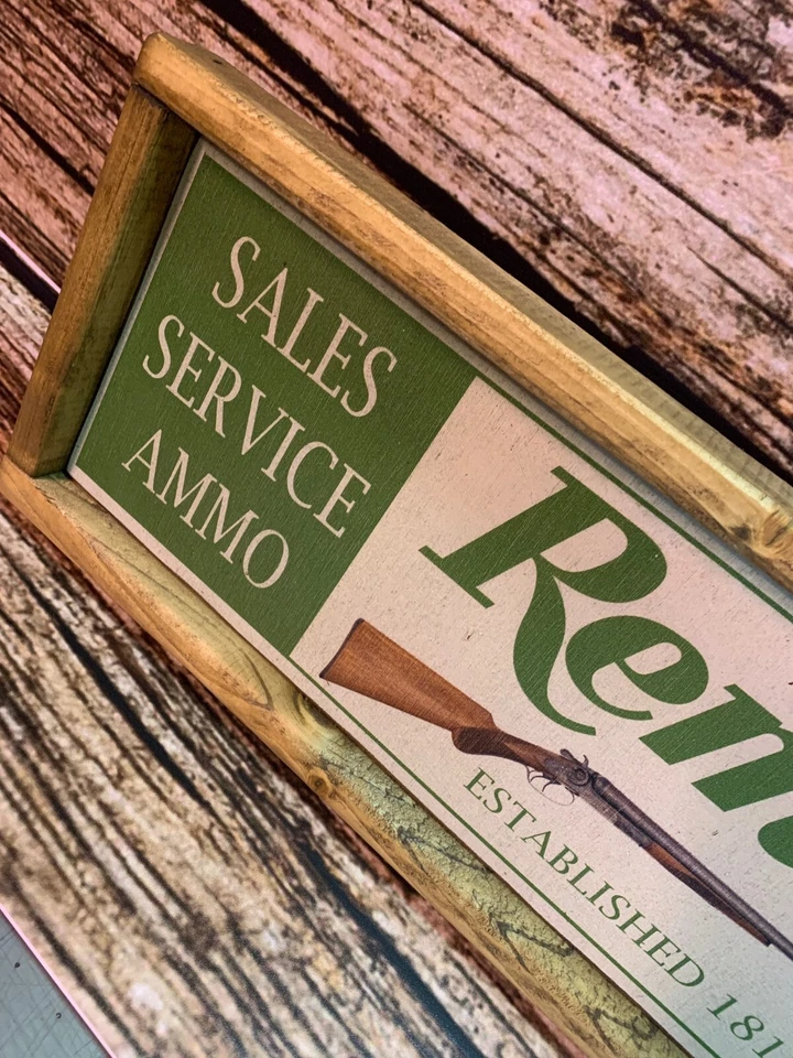Pistola Remington estilo rústico caza letrero de madera hombre cueva enmarcado - 10"x36" Foto 3 de 4