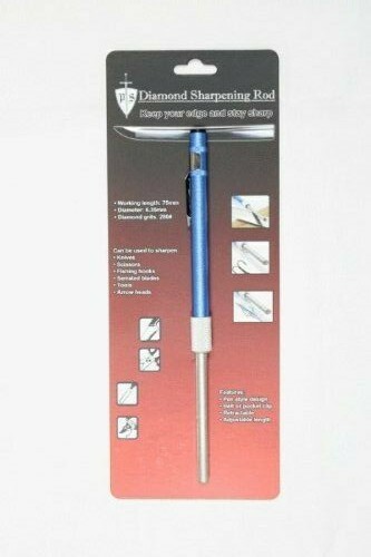 Diamond Rod Knife Sharpener 7 1/4" Pen Style Retractable In Handle Pocket Clip - Picture 1 of 3