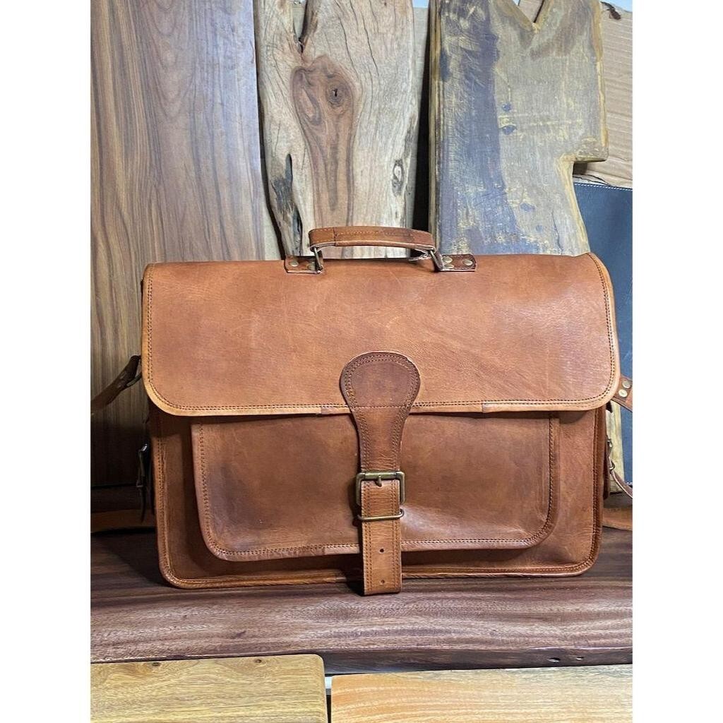 Bag Leather Messenger Briefcase Laptop Brown Shoulder Men's Genuine Vintage