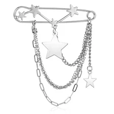 Mabor Silver Star Brooch Pins for Women Star Tassel Chain Brooch Collar Pins ...