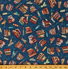 Cotton Bookworm Stacks of Books Bookmarks Readers Fabric Print by Yard D782.94