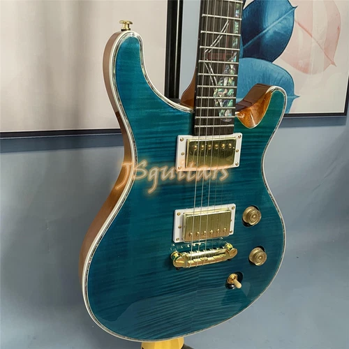 Flame Maple Top 6 String Electric Guitar PRS HH Pickup Mahogany Body Gold Part