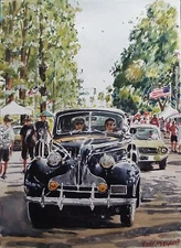 Original Watercolor Painting  "Ontario, CA Car Show