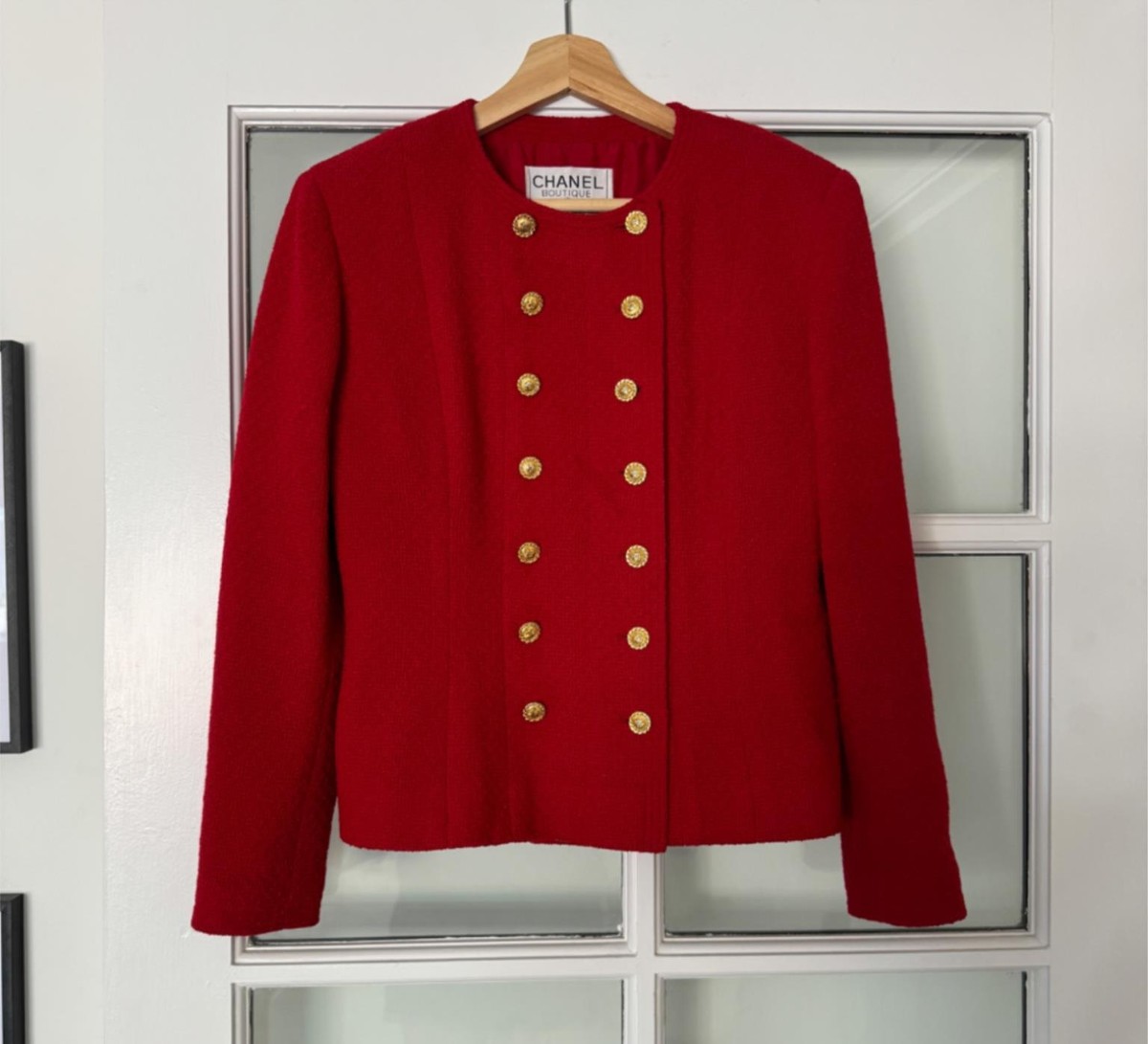 CHANEL Red Tweed Jacket with 20 Gold CC Buttons Jacket Coat CHANEL Red Tweed Jacket with 20 Gold CC Buttons Jacket Coat