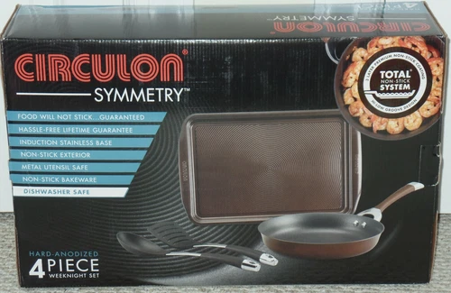 NEW CIRCULON SYMMETRY NONSTICK 4 PIECE HARD-ANODIZED WEEKNIGHT COOKWARE SET