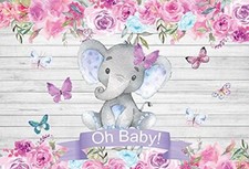 7x5ft Vinyl Baby Shower Backdrop Cute Elephant Flowers Photo Studio Props