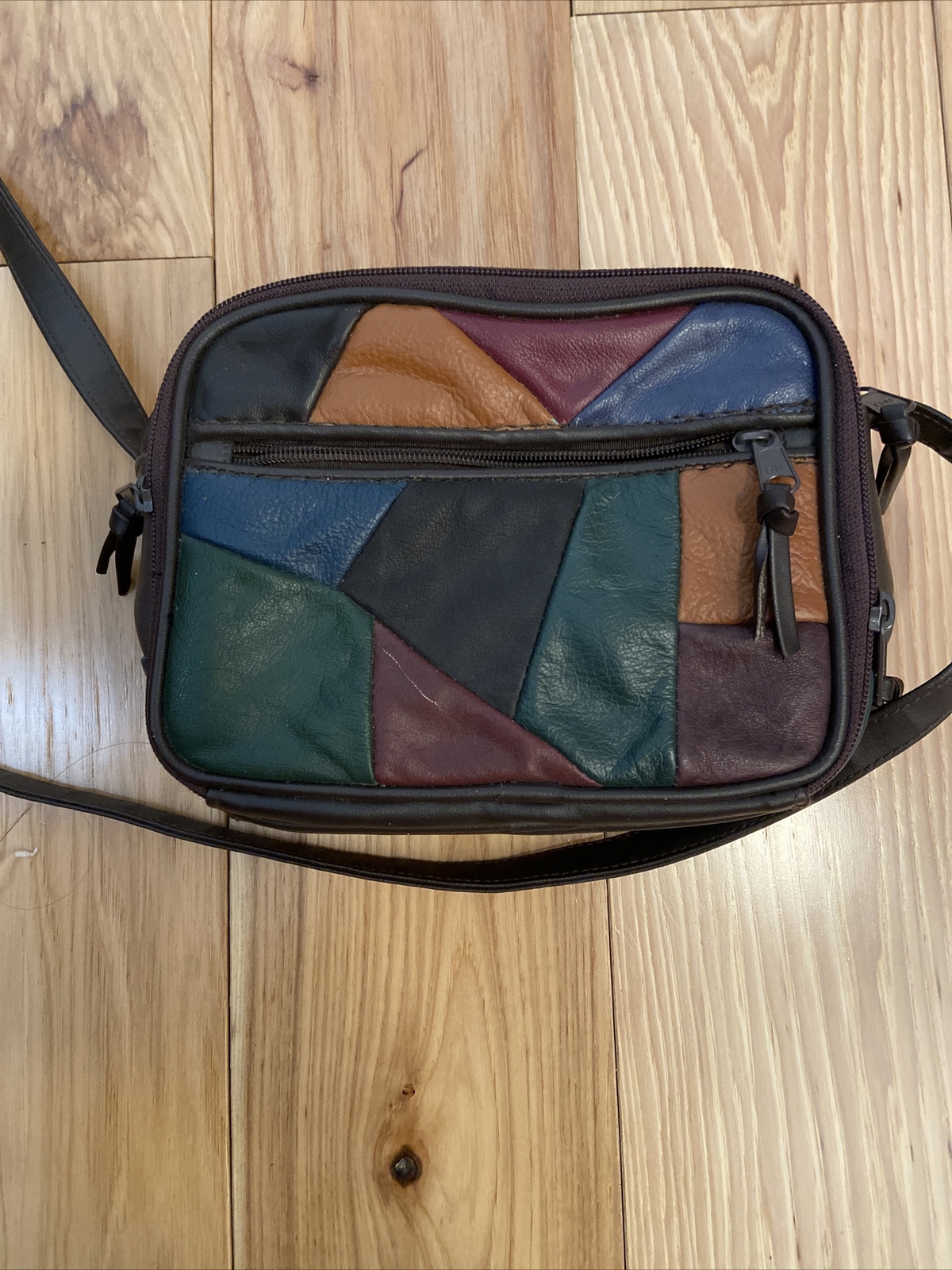 Retro Colorblock Leather patch work Crossbody pur… - image 6