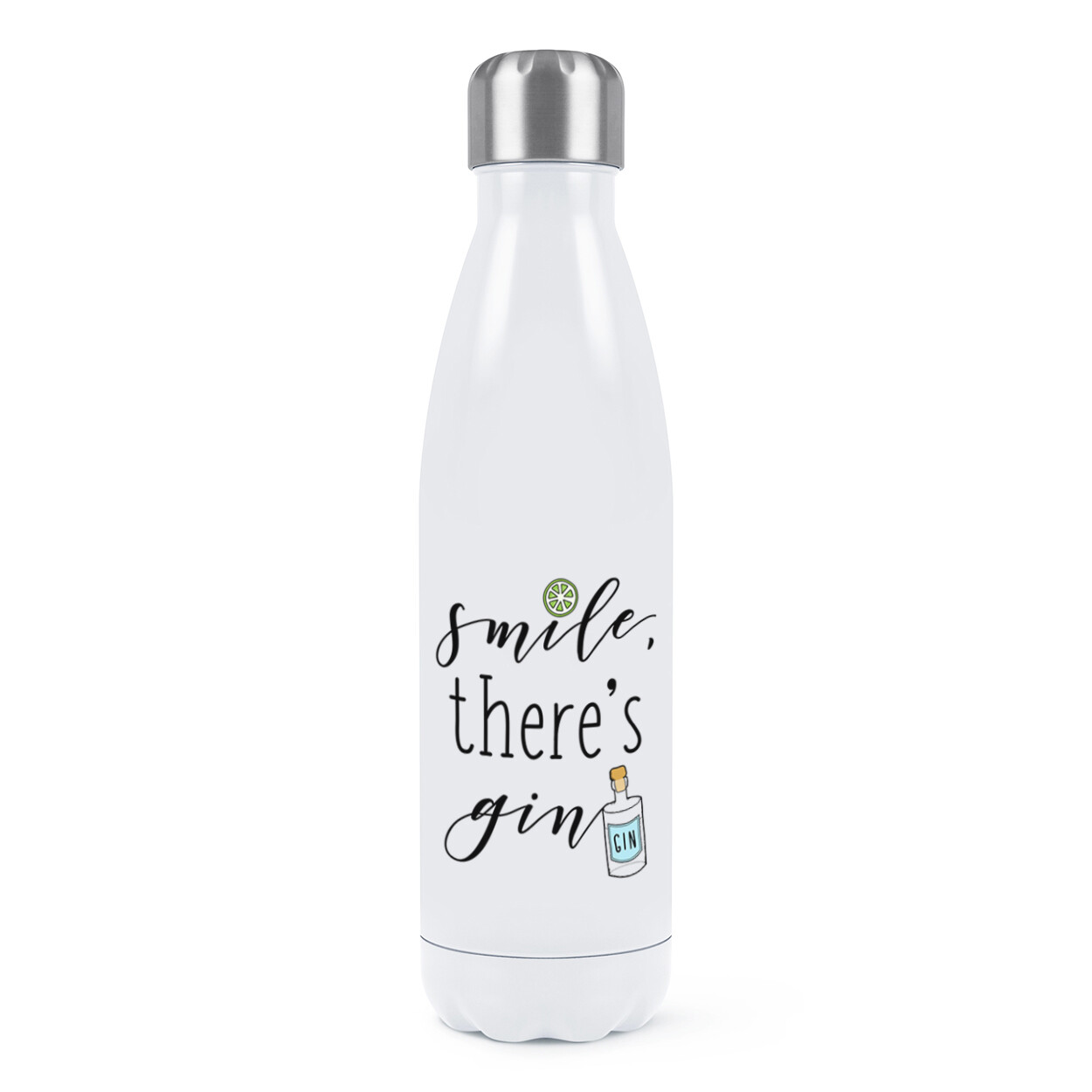 Smile There's Gin Double Wall Water Bottle Funny Tonic Water Thermal