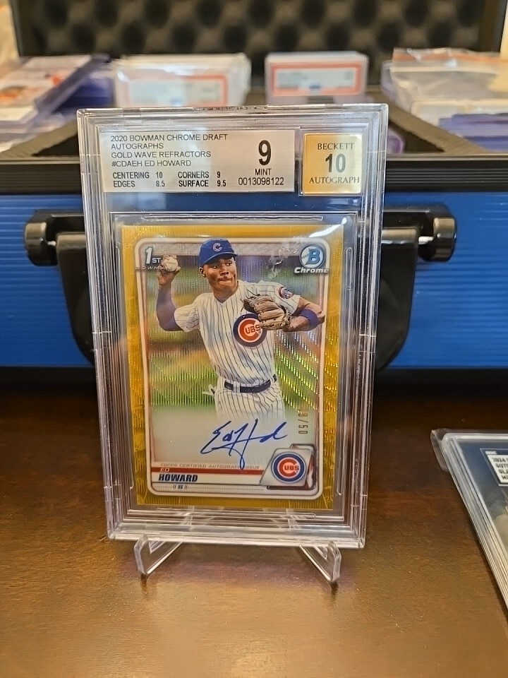 ED HOWARD AUTO RC /50 2020 1ST BOWMAN CHROME DRAFT GOLD WAVE REFRACTOR BGS 9