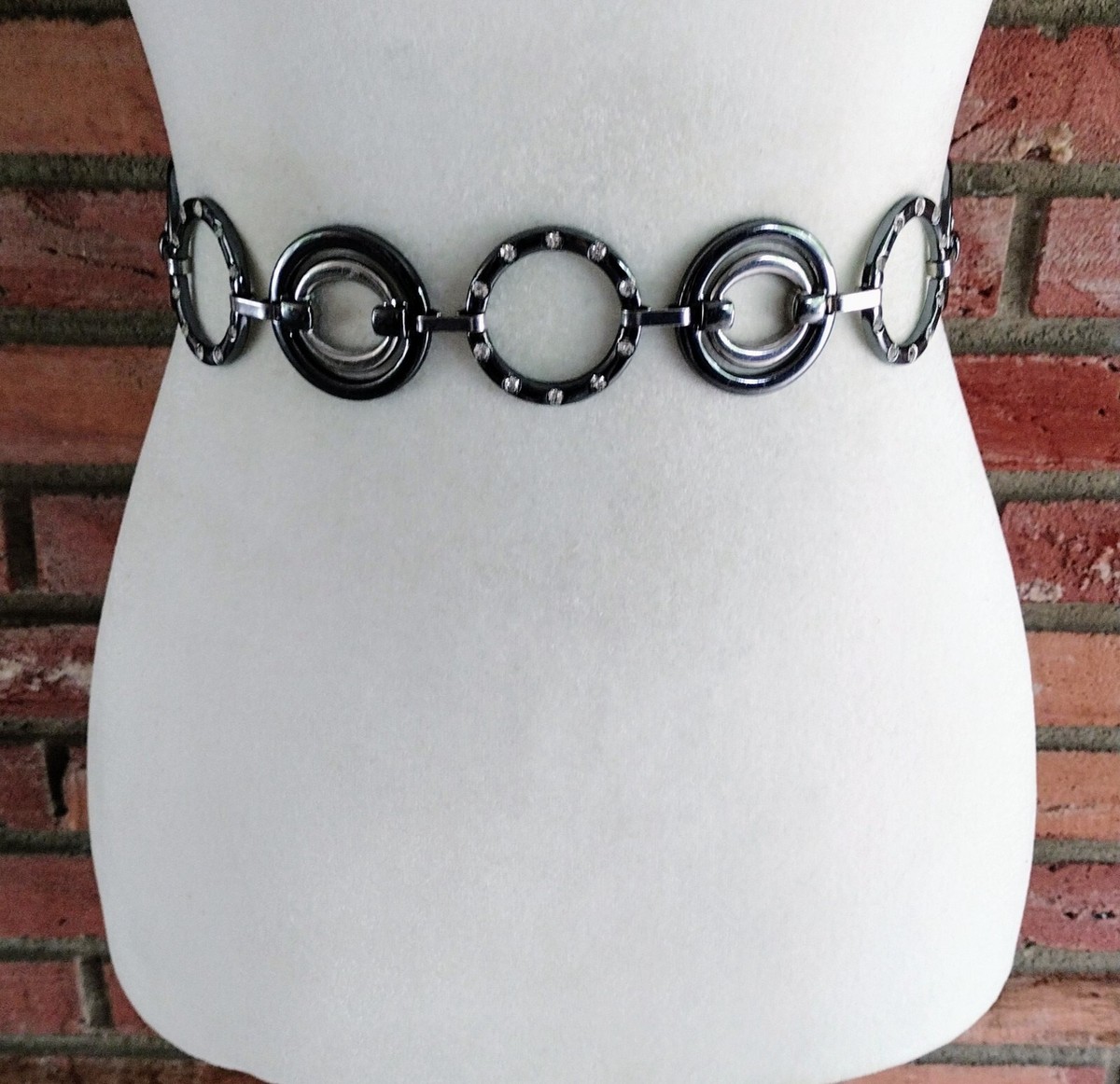 Gunmetal Silver Chain Belt with Rhinestones 90s Silver Tone Bejeweled Chain Belt | Metal Waist Belt  main image 2