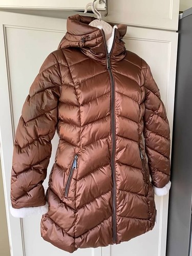 Laundry by Shelli Segal Women Faux Fur Cuff Hood Puffer Jacket-Cognac-SZ L - Picture 4 of 7