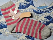 Alto Milano Womens Linen Short Socks Lurex Stripe Grey Puce OneSize UK 5-7 39-41