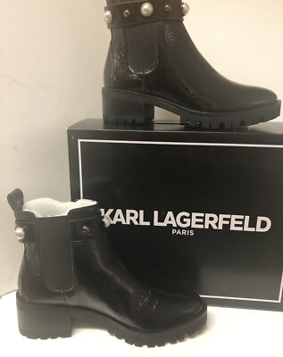 Karl Lagerfeld Paris POLA Lug Sole Bootie Women's 8M Black Block Heels NIB! nice