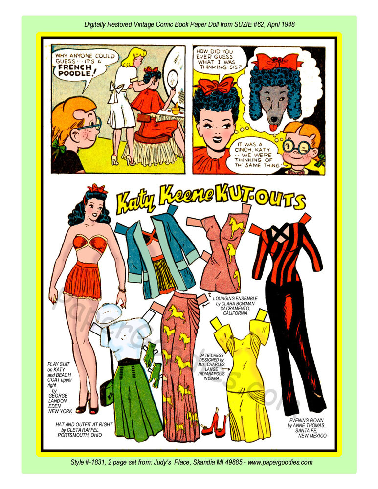 SALE! Dandy Dozen Katy Keene Paper Dolls from 1942-52 Comics