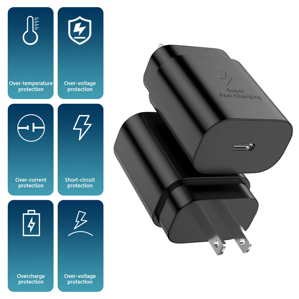 25w Type USB-C Fast Wall Charger+6FT Cable For Samsung Galaxy S20 S21 5G lot US - Image 2 of 4