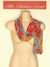 SCARF Chiffon Floral Design Lt Blue Red Sienna Rusty  Long Rectangle XLNT+