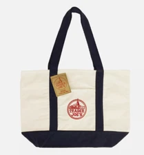 Trader Joe's NEW 💚 Blue White REUSABLE CANVAS HEAVY DUTY ECO SHOP TOTE BAG XL