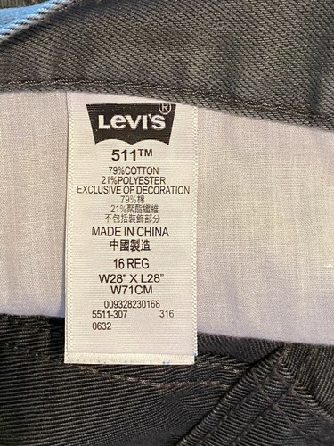Levis 511 Slim Fit Boys 16 Regular Jeans Gray W30 R9.25 L29 EUC - Picture 6 of 7