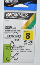 owner ssw black chrome finish all purpose bait hook size 8   5115-031