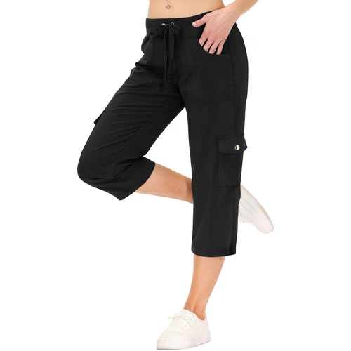 Womens Capris Pockets Loose Fit Pants Lightweight Ladies Baggy Cargo Pant Hiking - Afbeelding 13 van 42