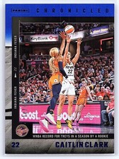 2025 Panini Caitlin Clark Chronicled #9 Record for Treys Blue Foil #/199