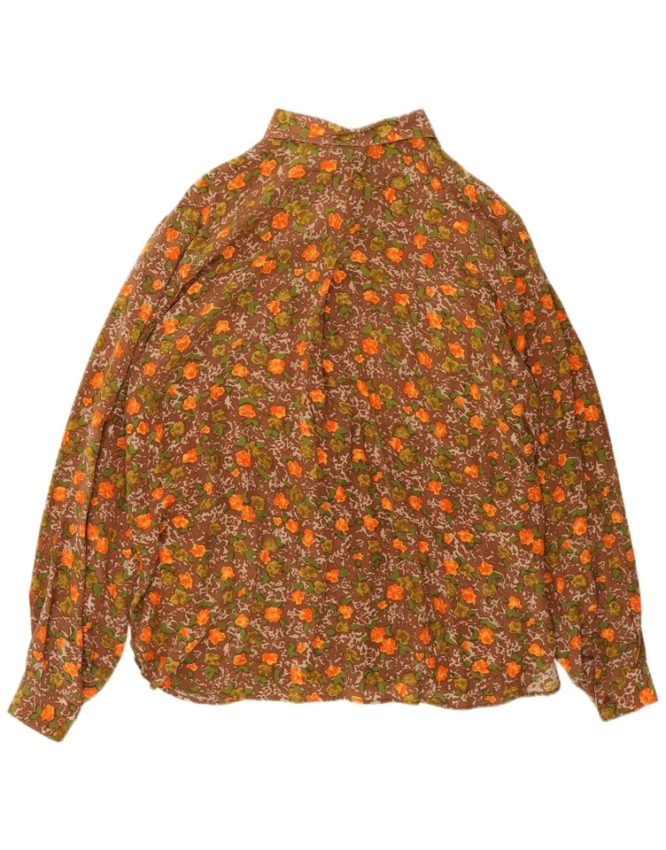 VINTAGE Womens Oversized Shirt Blouse IT 46 Large Brown Floral Silk NH05 - Image 2 of 3