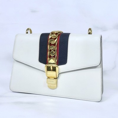GUCCI Sylvie Small Shoulder Bag White Leather 421882 - Missing Strap Authentic