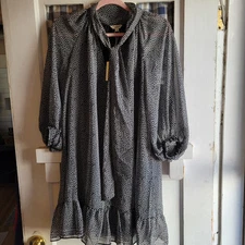 NWT Max Studio Women's Black Ivory Polka Dot Ruffled Bow Long Sleeves Size XS