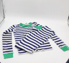 Hanna Andersson Sz 10 140 cm Unisex Striped Long John Pajamas Set Green Blue EUC
