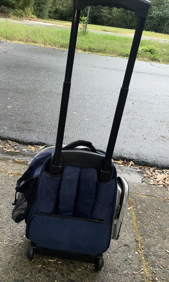 CALPAK Soft Sided Blue 18" Rolling Carry On Backpack 6 Compartment Luggage - Image 3 of 4