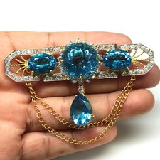Black Friday 925 Sterling Silver Swiss Blue Topaz & Zircon Brooch/Pendant