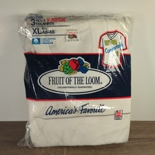 VTG 90s Fruit of the Loom 3 Pack Mens V-Neck Tee Shirts XL 46-48 White Open