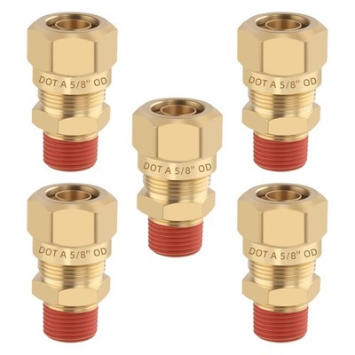 D.O.T Brass Compression Straight Union Fitting 5/8 Inch OD x 1/2 NPT 5 PCS