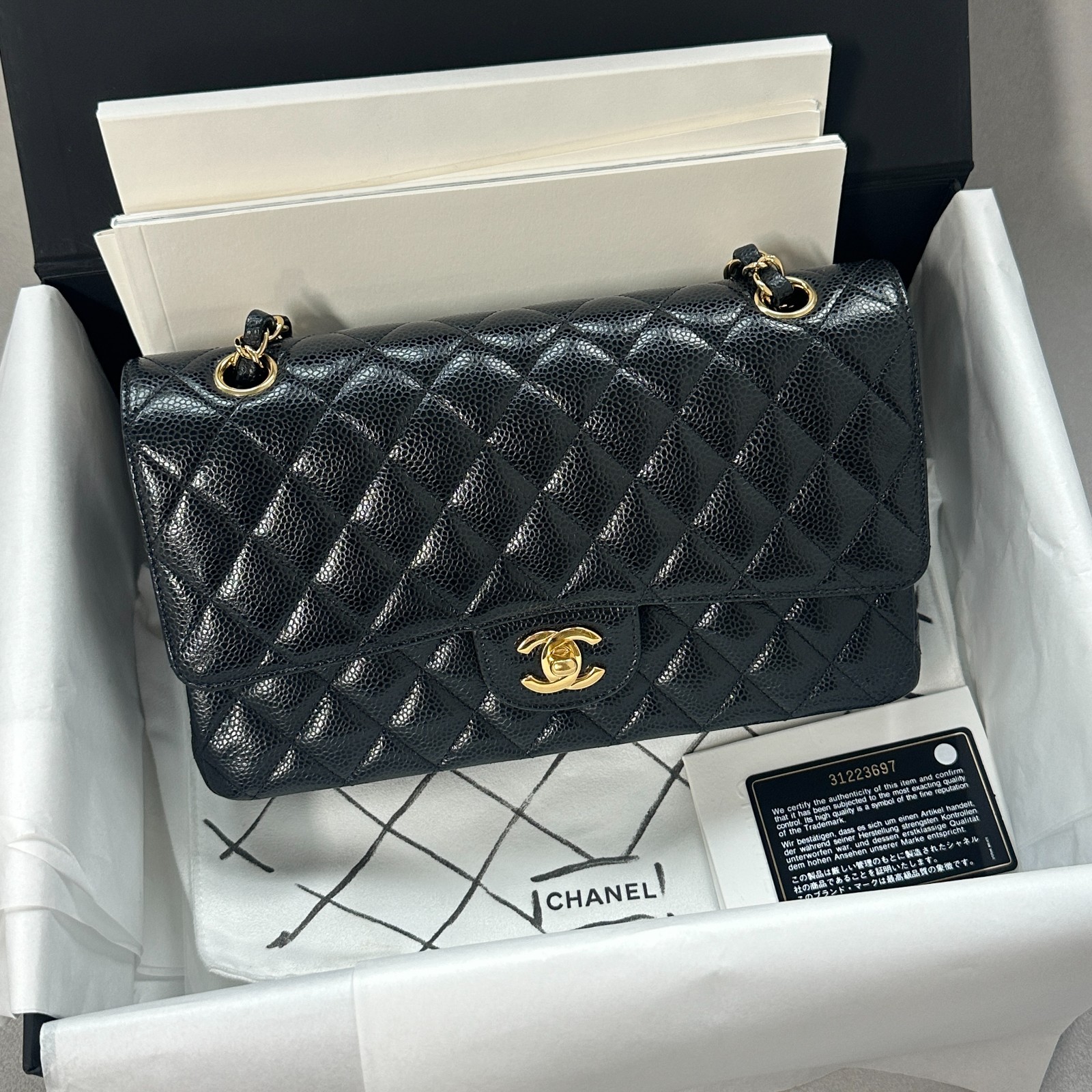 CHANEL Classic Double Flap Chain Shoulder Bag Caviar leather Black