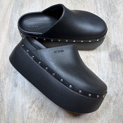 NEW! CROCS Womens Dylan Clog Shoes-Black Slip On Platform Comfort Mule Size 5