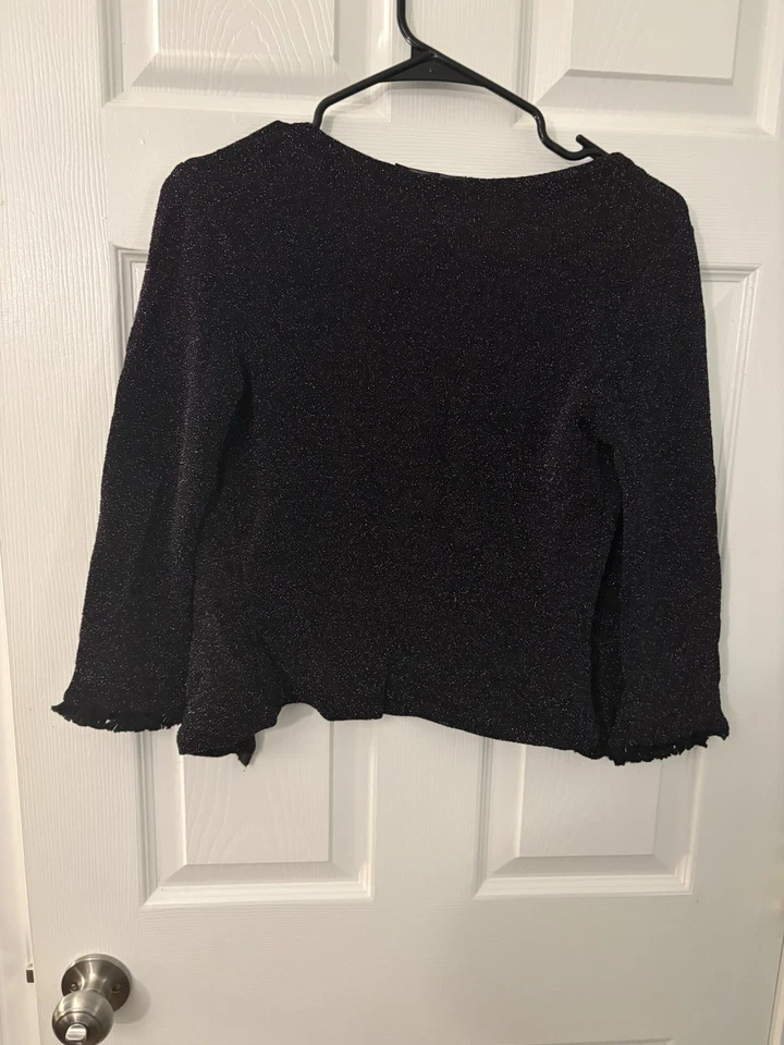 Cárdigan Betsy Johnson negro, brillante, frente abierto Foto 3 de 3